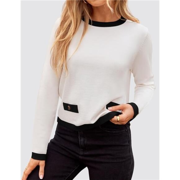 Women's Fall Long Sleeve Crewneck Knit Sweater - Picture 3 of 7